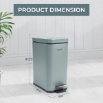 5L Ultra-Slim Bathroom Kitchen Pedal Rectangular Trash Can with Soft-Close Lid